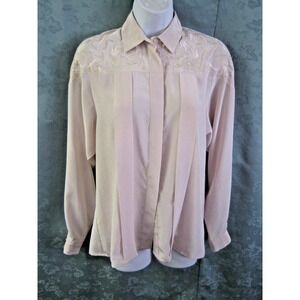 VTG Carry Back Blouse Size 4 Champagne Embroidered Pleated Front Top